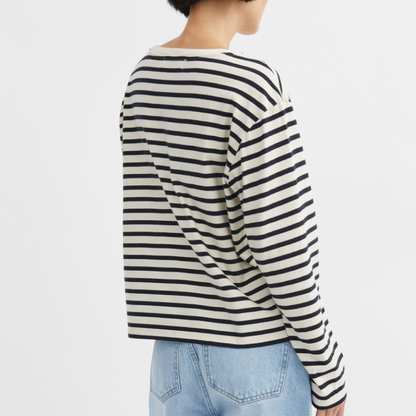 Loui Oversized Blouse, Dark Navy/White Stripe