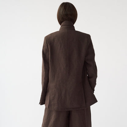 Linen Straight Blazer, Dark Brown