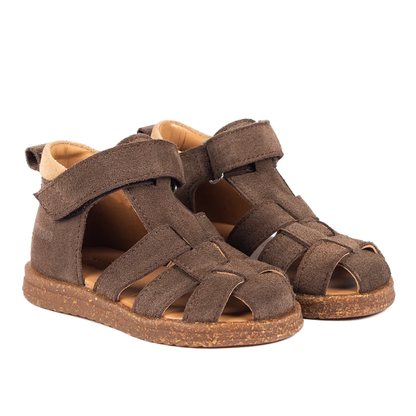 Begynder sandal med velcrolukning, Dark Taupe/Camel