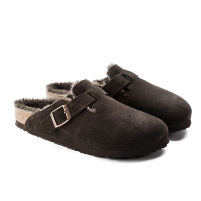 Boston Shearling Suede Leather Slippers, Mocha