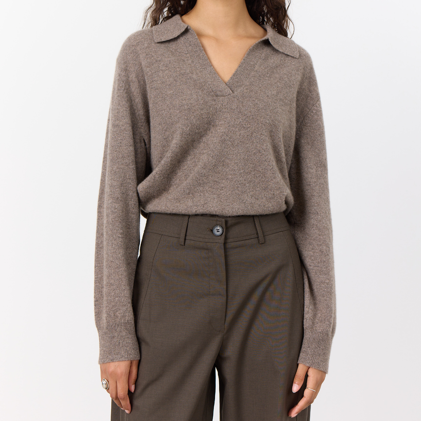 Eloise 5 Cashmere Polo Strik, Taupe Melange