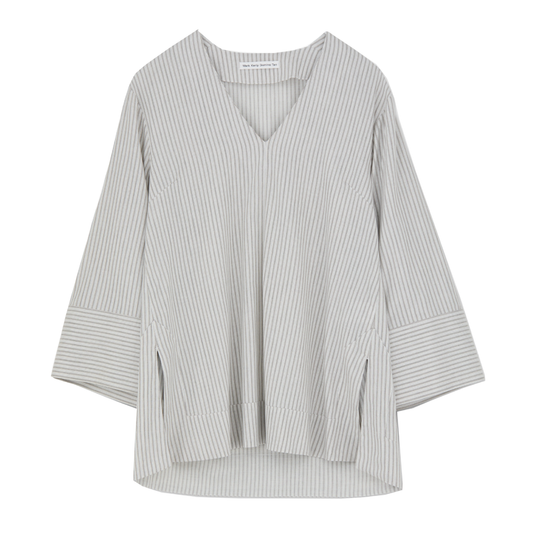 Belia Striped Cotton Skjorte, Ivory/Charcoal