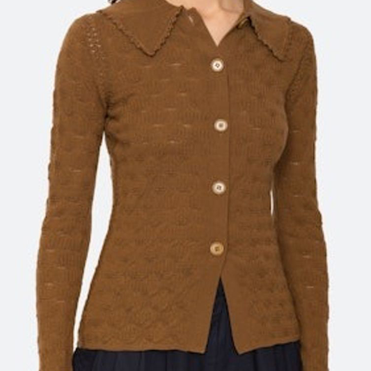 Mila Pointelle Cardigan, Camel